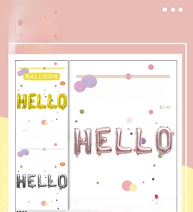 Detail of 16-inch HELLO foil balloon set in gold, silver and rose gold for party decor