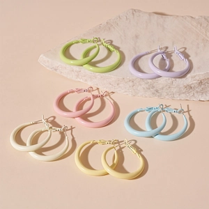 Matte candy color geometric hoop earrings set in pastel green, pink, and blue tones