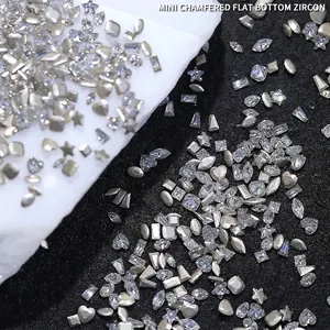 Mini flatback zircon nail art stones in heart and marquise shapes with silver backing