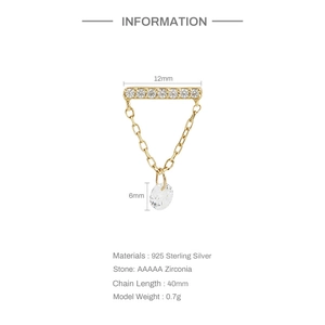Detailed size specifications for S925 silver fringe earring with 5A zirconia stones