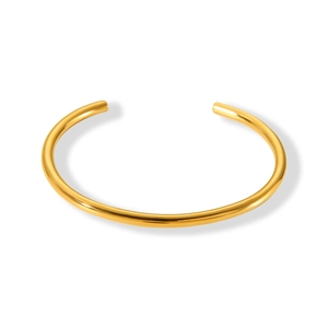 Minimalist 18K gold plated stainless steel open bangle with a polished finish