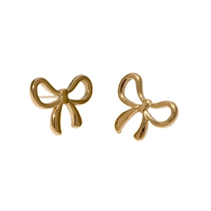 Minimalist gold bow-knot stud earrings in stainless steel with a high-polished finish