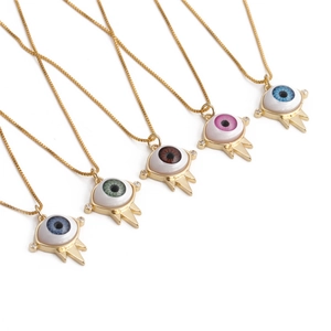 Evil Eye Pendant Necklace Copper Gold Plated Zircon Enamel Gothic Punk Religious Jewelry For Women Men