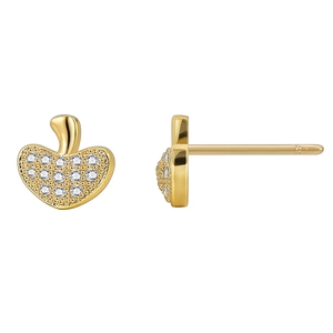 Chic apple-shaped stud earrings in gold-plated brass with micro-paved white zircons