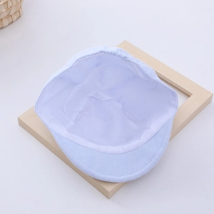 Light blue newborn cotton bear embroidery hat with soft brim shown on a white background