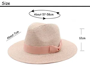 Detailed size chart for sun hat showing 57-58cm circumference and 7cm brim width