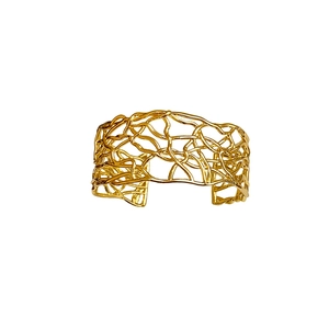 Bracelet jonc ouvert doré avec design sculpté entrecroisé et structure creuse moderne