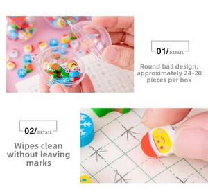 Detail of Christmas crystal ball eraser set with mini Santa and snowflake shapes