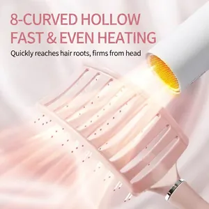 Pink 8-row curved vented hairbrush for volume and heat styling with a blow dryer