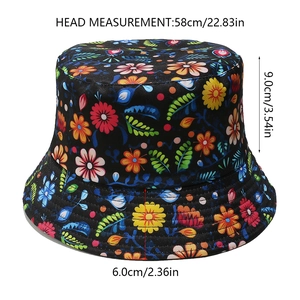 Detailed dimensions of floral sun hat with 58cm circumference and 6cm wide brim