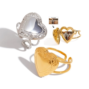 Custom heart locket rings in gold and silver finish with vintage curved engraving