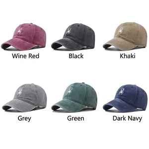 Set of six washed cotton baseball caps with spider embroidery in various vintage colors