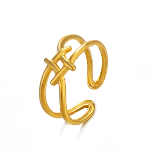 Anello incrociato in acciaio inossidabile placcato oro 18K con design geometrico H