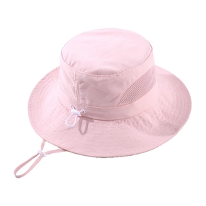 Pink kids sun hat with breathable mesh and adjustable chin strap for outdoor UV protection