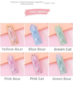 Detailed 5-piece cartoon stationery set including ruler, eraser and pencils in six colors