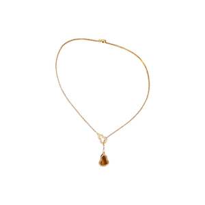 Adjustable gold pendant necklace featuring a double gourd design with sparkling zircons