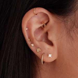 925 Sterling silver opal gold stud earrings and hoops set for multiple ear piercings