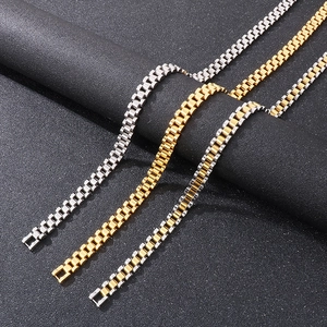 Three classic titanium steel watchband bracelets in silver, gold, and two-tone finishes