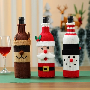 Christmas Wine Bottle Cover Knitted Santa Snowman Reindeer Design Festive Dining Table Decoration Home Party Ornament
