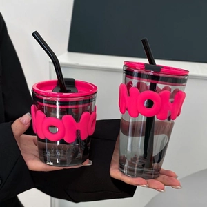 Glass Straw Cup With Silicone Sleeve And PP Lid Portable Heat Resistant Ins Style Coffee Water Mug For Home Office
