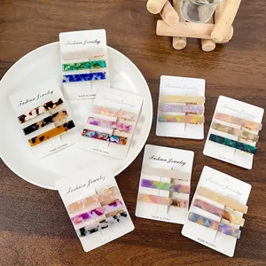 Acetate Hair Clip Set 3Pcs Geometric Rectangular Duckbill Clips Tortoiseshell Marble Pattern Fashion Hair Accessories For Women