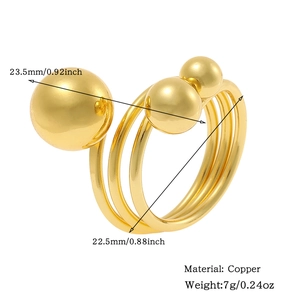 Detailed view of 18K gold-plated copper multi-ring with size and weight specifications