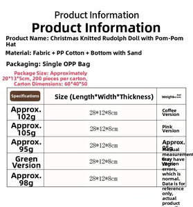 Detailed size parameters and fabric specifications for Christmas gnome plush dolls