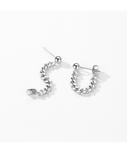 Macro shot of silver chain drop earrings with S925 hallmark and polished metal texture