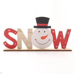 Décoration de Noël en bois SNOW avec figurine de bonhomme de neige pour table de fête