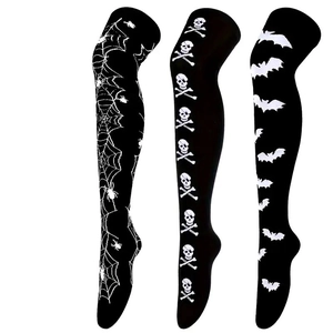 Calcetines altos de Halloween con estampados de telarañas, calaveras y murciélagos