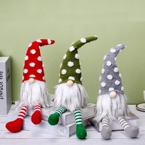 Christmas Gnomes Rudolph Faceless Doll Long Legs Polka Dot Knitted Hat Plush Home Ornament Scandinavian Holiday Decor