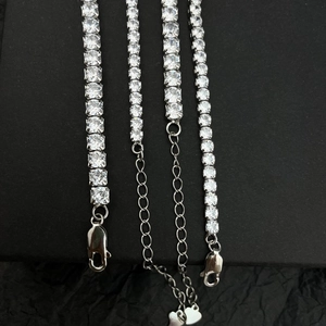 Set of four 925 sterling silver tennis chains with 5A zircons and heart pendant extender