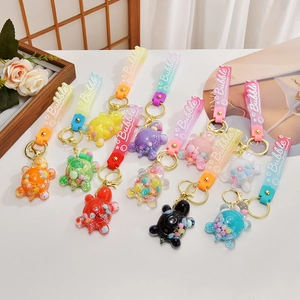 Colorful turtle liquid sand keychains with resin shells and silicone Bubble wrist straps