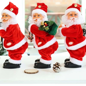 Vue détaillée du Père Noël électrique montrant le bouton de commande et le sac de cadeaux