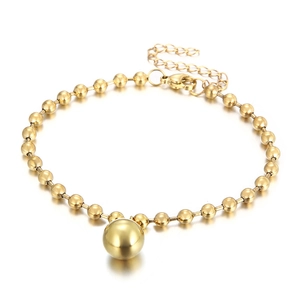 Golden stainless steel bead chain bracelet with large sphere charm and adjustable clasp