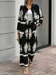 Ensemble 2 pièces femme avec chemise à imprimé géométrique et pantalon large