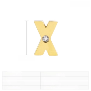 Detailed view of golden stainless steel X-shaped pendant with a sparkling crystal stone
