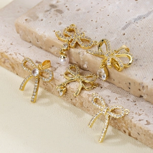 Micro Pave Zircon Bowknot Pendant Copper 18K Gold Plated DIY Jewelry Making Charms Elegant Dangle Accessories For Women