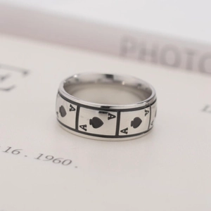 Trendy hip-hop style titanium steel ring featuring Ace of Spades poker card engraving