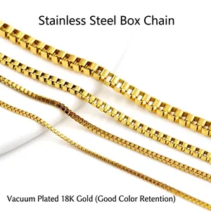 Classic 18K gold plated stainless steel box chains in four different widths for women