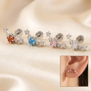 Star Zircon Ear Cartilage Stud Earrings Titanium Steel Curved Arch Screw Back Piercing Sweet Style Jewelry For Women