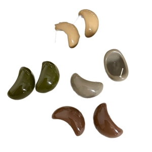 Minimalist C-shaped resin earrings in beige olive and coffee colors set on white