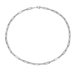 Minimalist silver stainless steel paperclip chain necklace with lobster clasp closure