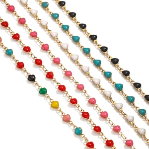 Colorful enamel heart chain in gold stainless steel for DIY jewelry necklace making