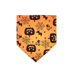Bandana orange d'Halloween pour animaux avec motifs noirs de citrouilles et chauves-souris