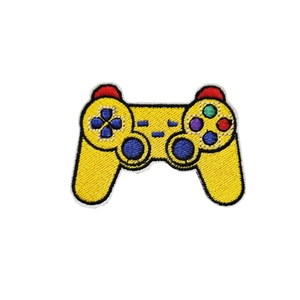 Vibrant yellow game controller embroidered patch with colorful button details for DIY clothing