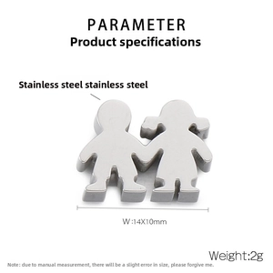 Detail view of 14x10mm stainless steel boy and girl charm with 2g weight parameter
