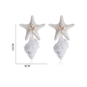 Exaggerated white starfish and seashell handmade earrings for Hawaii vacation style