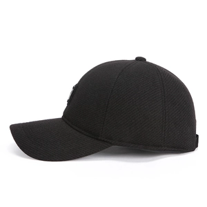 Classic black men's winter baseball cap with thick ear protection and curved brim