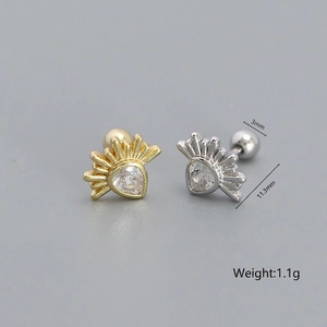 S925 silver teardrop stud earrings with cubic zirconia and screw-back design